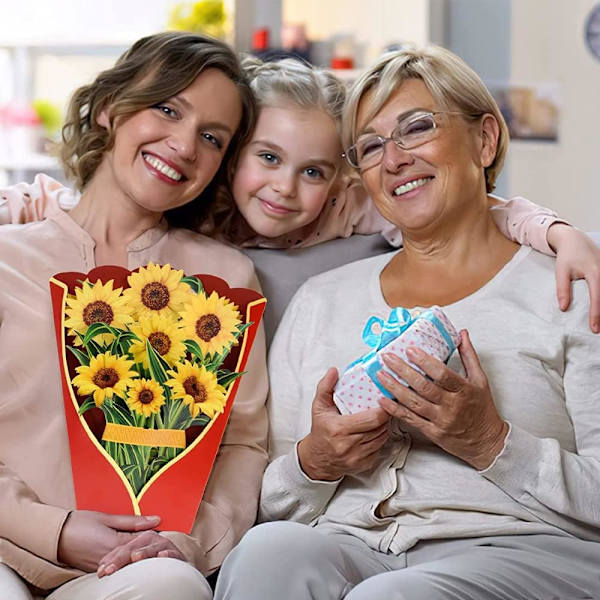 1 stjälk Solrosbukett 3D Pop Up Presentkort 3D Vikbara Blommor