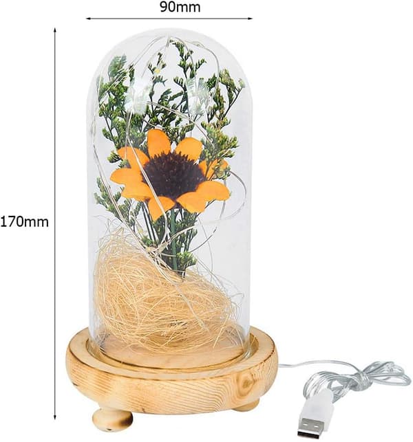 1 st (Gul) USB Evighetsblomma Under Kupol LED Solros Evig
