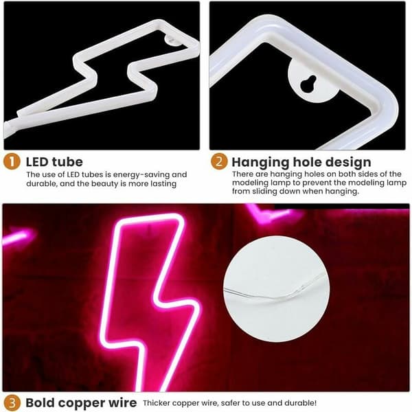 Blixt Neon, LED Blixt Form Neon Skylt, Neon Batteri/USB Nattljus