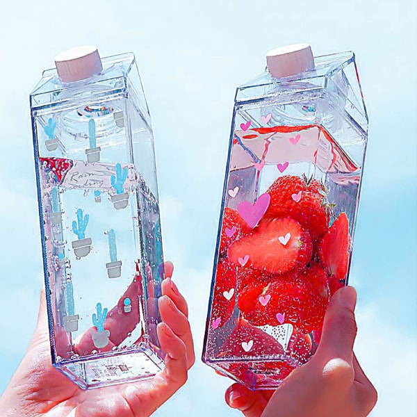 Maitokartonki vesipullo, (500ML) läpinäkyvä neliömäinen maitopullo