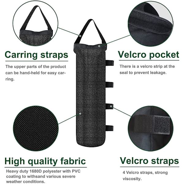 Pop up Canopy vikter sandpåsar för Ez Pop up Canopy tält utomhus omedelbara tak, 4-pack, svart (utan sand) mörk svart