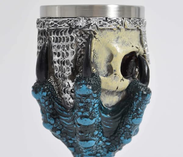 Spooky Dragon Claw Skull Vinglas, Harpiks med Rustfrit Stål