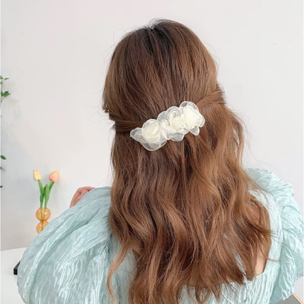 Hairpin, white flower strip, 1 elegant handmade fashion