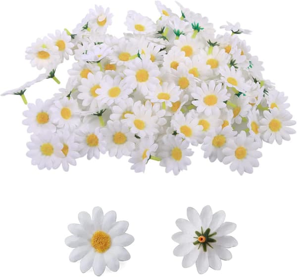 100 stk (Hvit) Gerbera Daisy Kunstige Blomster, Liten Daisy