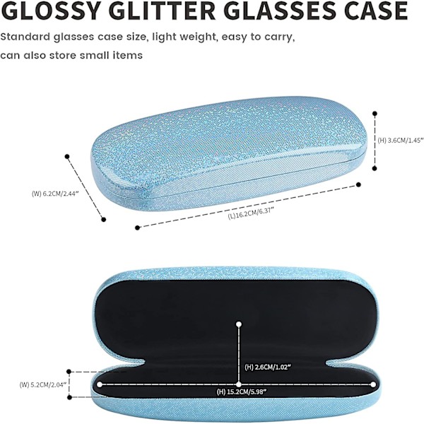2 kappaletta musta ja sininen glitter kova kuori silmälasikotelo, kannettava häikäisevä lasikotelo miehille naisille miehille tyttö matkustaa opiskella työtä