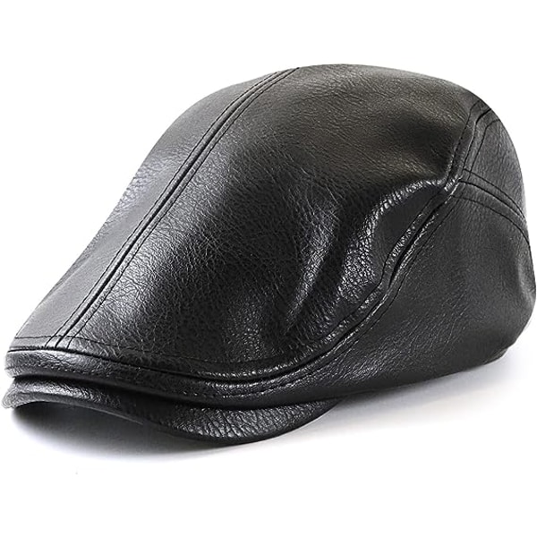 Mænds Beret Hat Justerbar PU Læder Newsboy Ivy Gol Hat 56-60 C