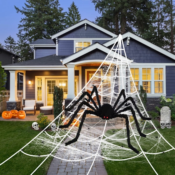 Simulert edderkopp - 30 cm Halloween-dekorasjon utendørs, Halloween-rekvisitter innendørs, stor skummel edderkopp
