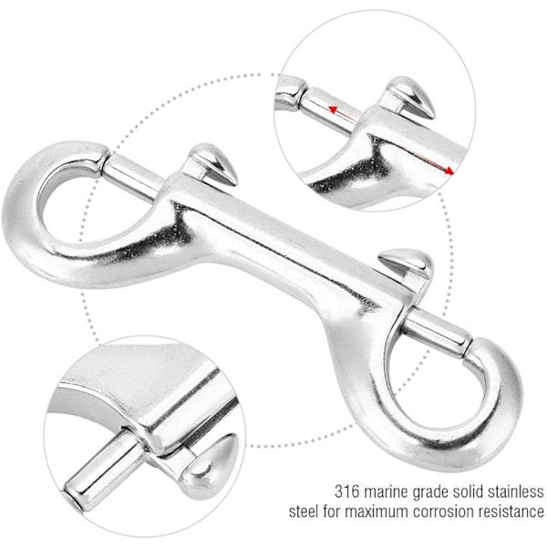 1 x 90mm dobbelt-endede dykkerkrog, dobbelt-endede clips rustfrit