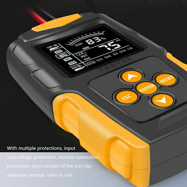 12V/24V Bilbatteritester, LCD Digital Batterianalysator, Soh Soc