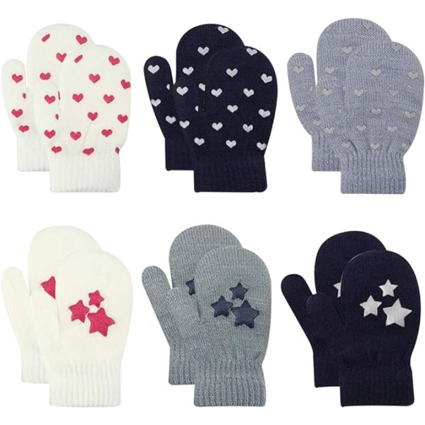 6 STK Vinterhandsker til børn, varme strikkede handsker, vanter,