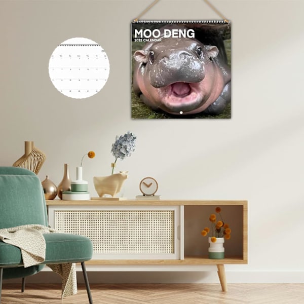 2025 Moo Deng -kalenteri, 2025 Moo Deng -kääpiövirtaheva ripustettava kuukausittainen seinäkalenteri, Moo Deng -fanimäinen virtaheva seinäkalenteri