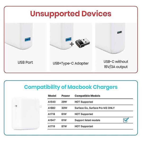 Nylonflätad Surface Connect till USB-C laddningskabel Pd 15v för