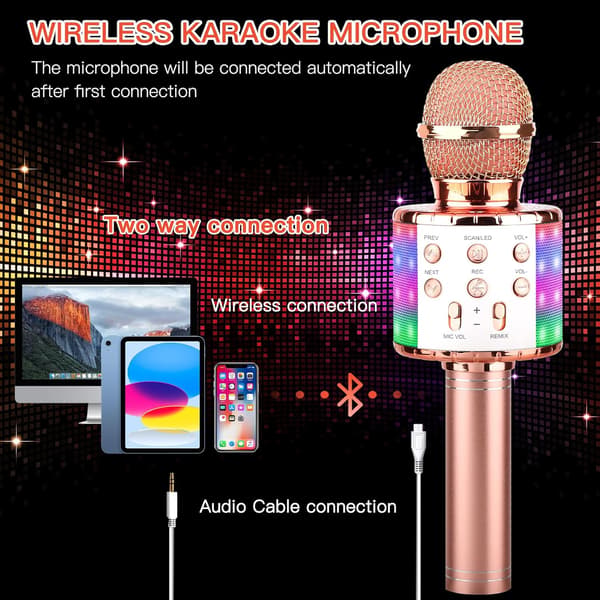 Karaoke-mikrofoni, 4-in-1 langaton mikrofoni LED-valoilla