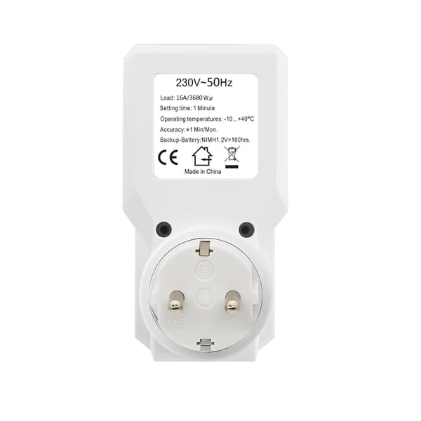 16A elektrisk tidsbryter, digital programmerbar timer med 10 PÅ/AV-grupper, bakgrunnsbelyst LCD-skjerm og konfigurerbare knapper