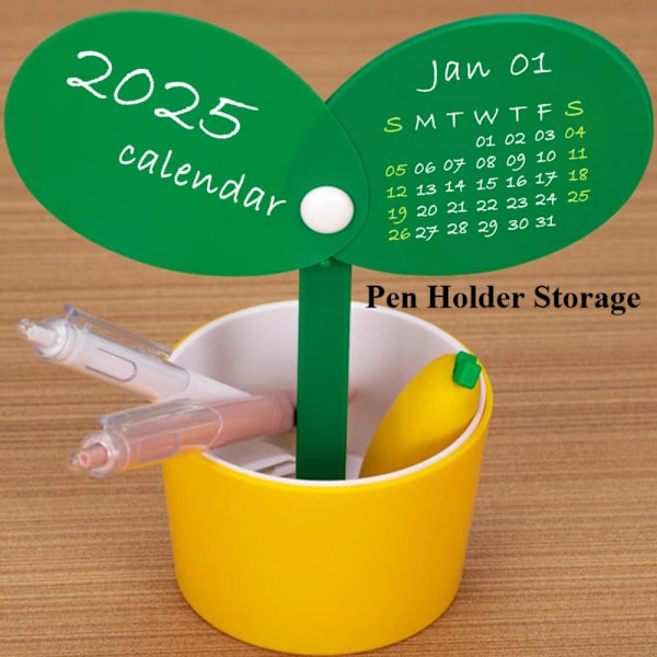Liten skrivebords kalender blomsterpotter blader 2025, skrivebordsdekorasjon mini skrivebords kalender, spire kalender student kontor S