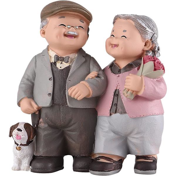 1 Stykke Gammelt Par Resin Statue Bryllupsdag Elskende