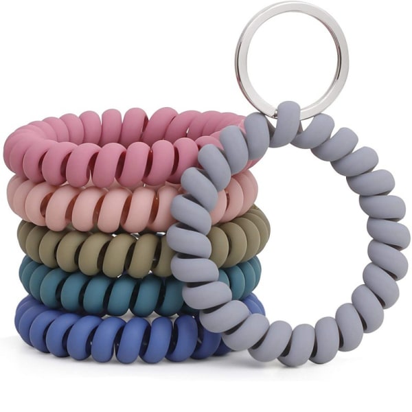 6 Color Wrist Keychain Flexible Plastic Spring Spiral Wrist Reel