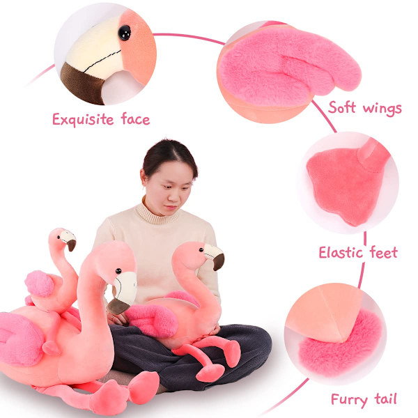 1 mjuk flamingo plyschleksak i rosa