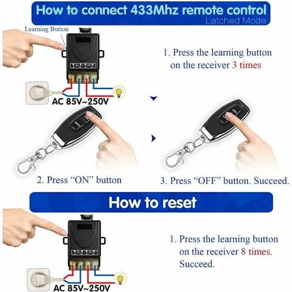 DieseRC 433Mhz trådløs fjernbetjening med høj effekt, AC 220V