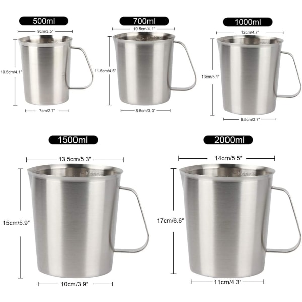 (Sølv-Rustfritt-1000ml) Kann Målebeger 304 Rustfritt Stål