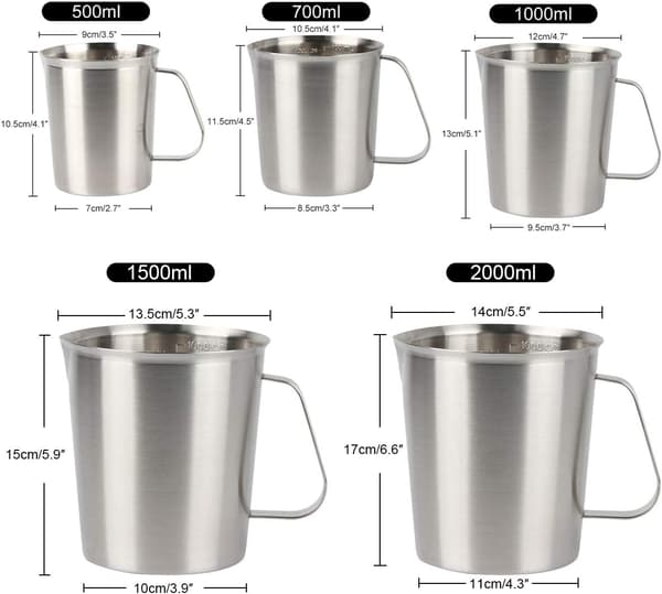 (Sølv-Rustfritt-1500ml) Kann Målebeger 304 Rustfritt Stål