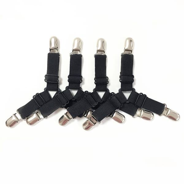 Sorte 4 stk. Sengelinneclips, Justerbar Elastisk Trekant