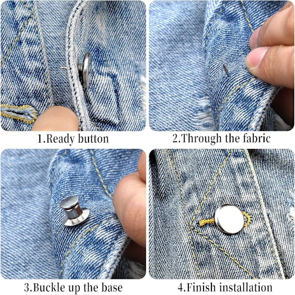 (1)20 Sett 17mm Erstatningsknapper for Jeans, Sømløse og Avtakbare