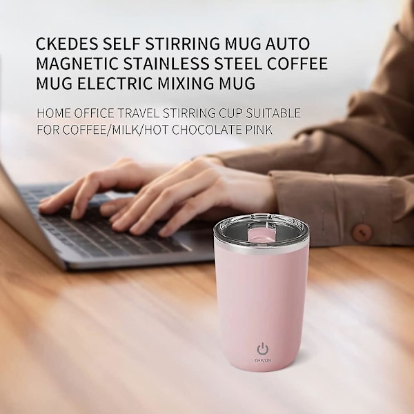 Rosa självomrörande mugg automatisk magnetisk rostfritt stål kaffemugg elektrisk blandningsmugg hemmakontor reseomrörningskopp lämplig för kaffe/mjölk/varm choklad