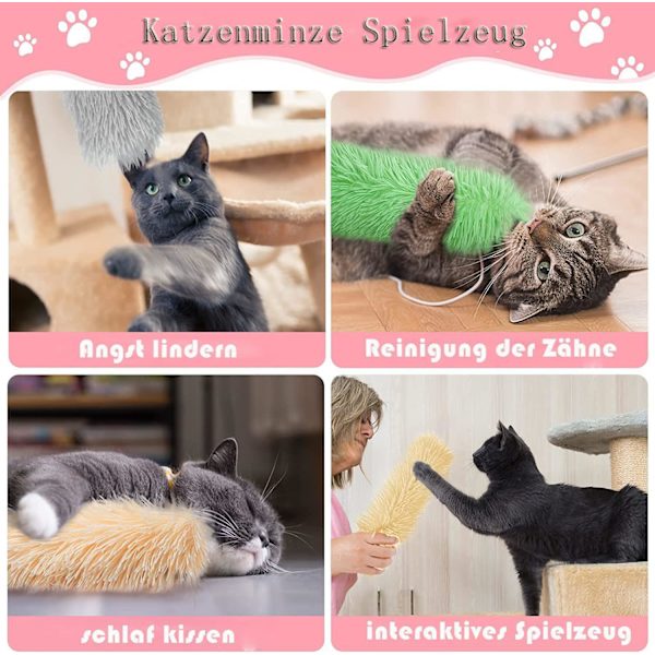 Plush Katt Leksak Kudde Djur Remsa Kastkudde med Kattmynta