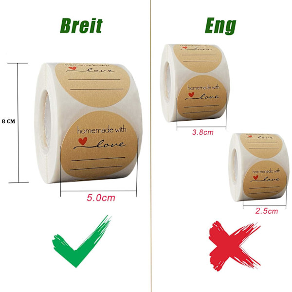 500 kpl Kraft-paperitarroja, 5 cm pyöreät Kraft-paperitarrat