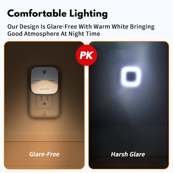 LED-nattlampa, Nattlampor som Pluggas in i Väggen med Smart Skymning till Gryning-sensor, Slår På och Av Automatisk, Nattlampa