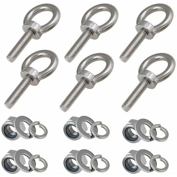 6 stk. gevindlængde 30 mm nylon låsemøtrik og låseskiver, Mari