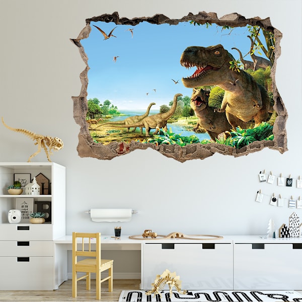 3D Trasig Vägg Dinosaurie Paradis Sovrum Vardagsrum Barn