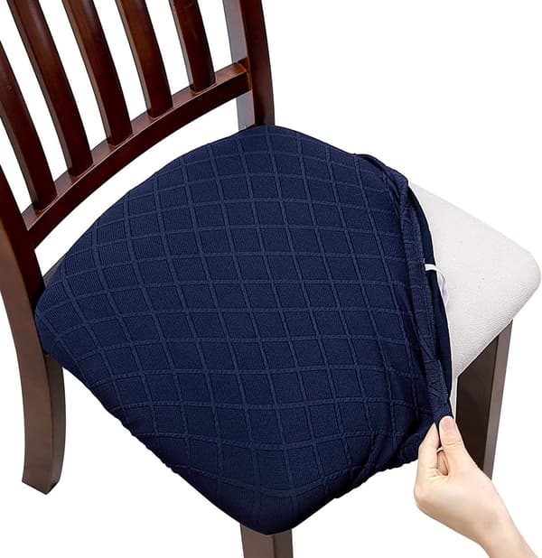 Stretch Jacquard Präglad Stolsöverdrag Sittdyna (Mörkblå, 1)