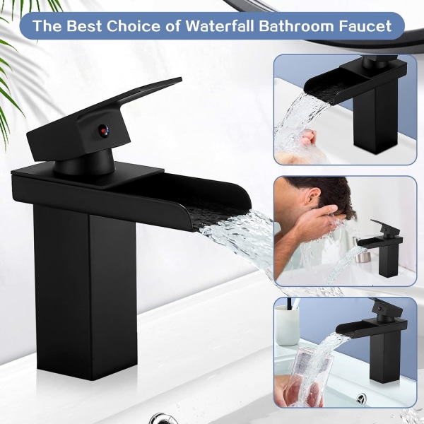 Moderne Sort Vandfald Badeværelsesarmatur, Vandfald Basin Mixer,