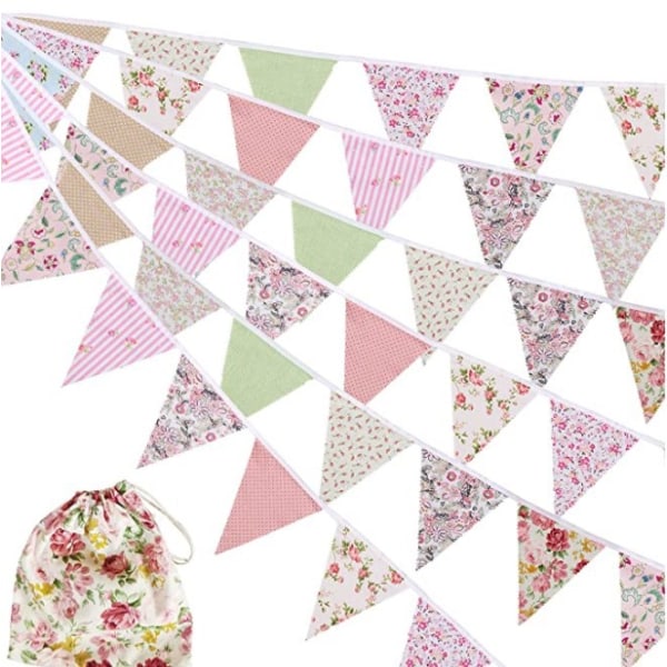 39,3 ft Stof Bunting, Udendørs Bunting Banner, Blomster Vintage