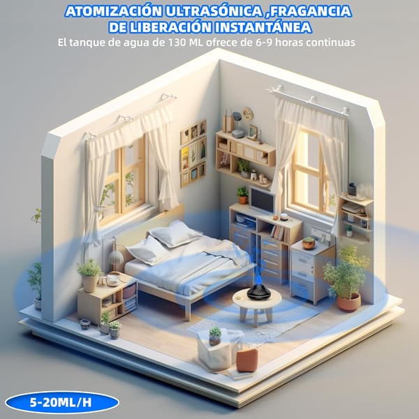 Aromaterapi Diffuser og Luftfukter, Aromaterapi Luftfukter, Luftfukter, Stille, 7 LED Farger, Automatisk Avslutning, for Hjem og Kontor