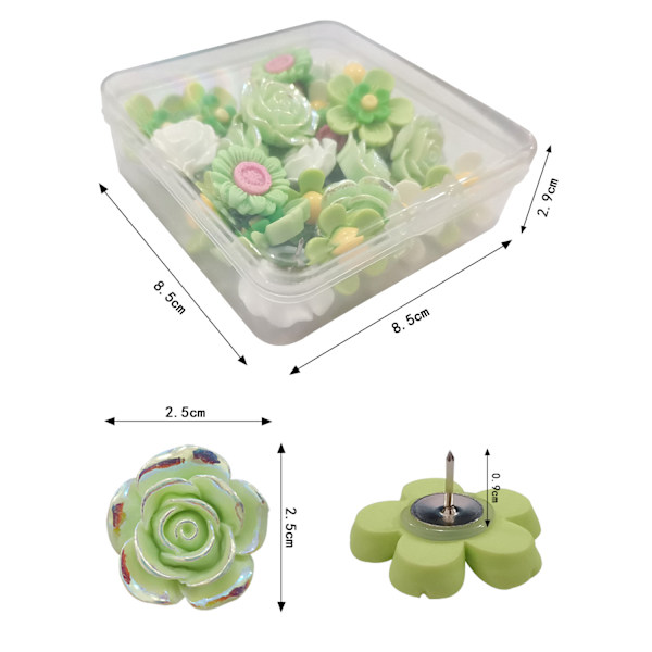 30 st grön hartsblomma söta tumnaglar, I-formade naglar, vägg
