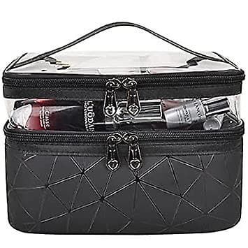 (Sort) Makeup tasker Dobbelt lag Rejse Kosmetik tasker Make up Organizer Toilettasker