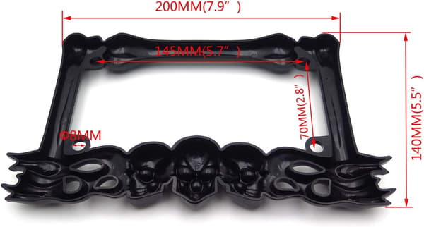 3D SKULL FLAME BONES SORT MOTORCYKEL NUMMERSKILTSRAMME Kompatibel med HARLEY-DAVIDSON Sort