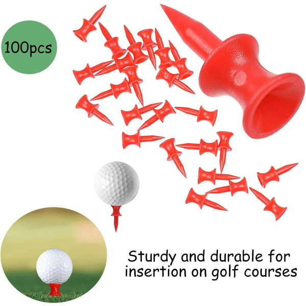 100 röda golfutslagsplatser, steg-tees i plast, små utslagsplatser, golf