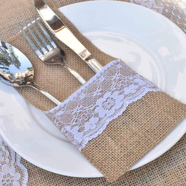 Set med 20 spetsburlap bestickhållare - för bestick, knivar och
