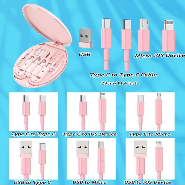 Monipuolinen USB-lataussovitinkaapelisarja, (Pinkki)