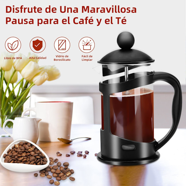 Ranskalaiskahvinkeitin, 600 ml Kahvinkeitin, Lämpöä Kestävä Borosilikaattilasi French Press