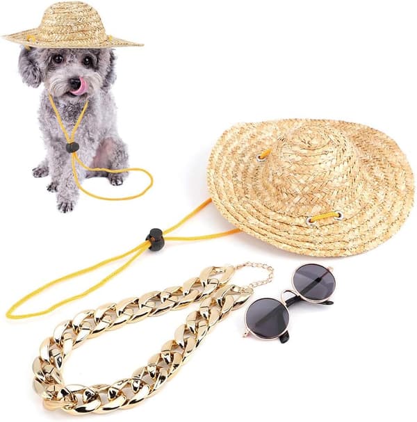 Pet Halmhat Sommer Solhat Hund Hat Klassisk Retro Rund Kat