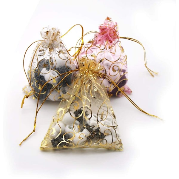 100 stk. Organza mønsterposer, snøreposer, smykker