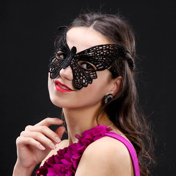 Svart spetsfladdermusmask, maskerad ögonmask, gotisk vampyrfladdermus