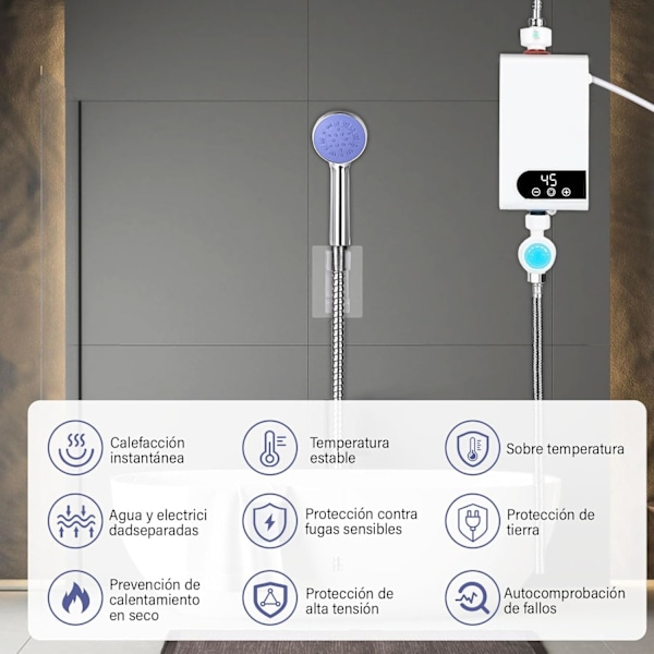 Elektrisk Instantvarmervandvarmer 5500W, Gennemstrømningsvarmer med Bruser, Tankløs Vandvarmer, Panta