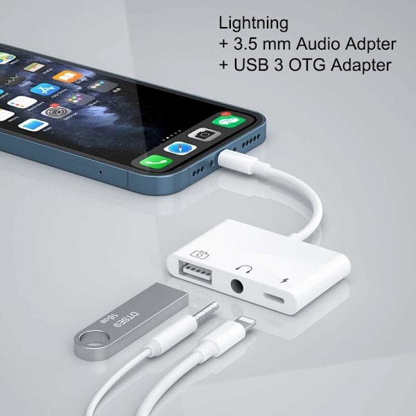 USB-ljudadapter för belysning, 3-i-1 USB-kameraläsaradapter med