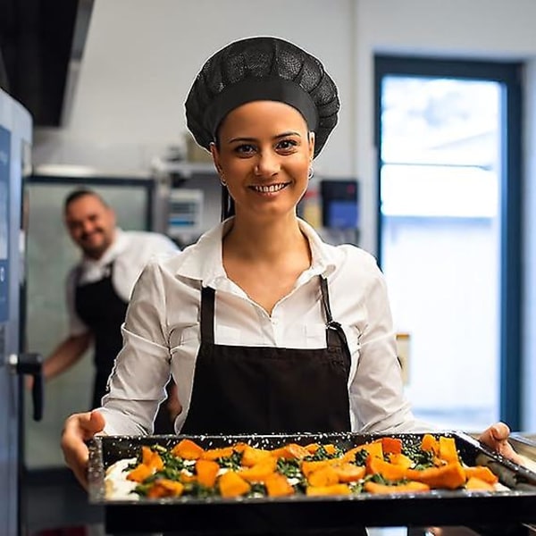 2 stk. kokkehue kokkelue kjøkkenhette Cuisine svart justerbar catering hårnett gjenbrukbar mesh restaurantlue